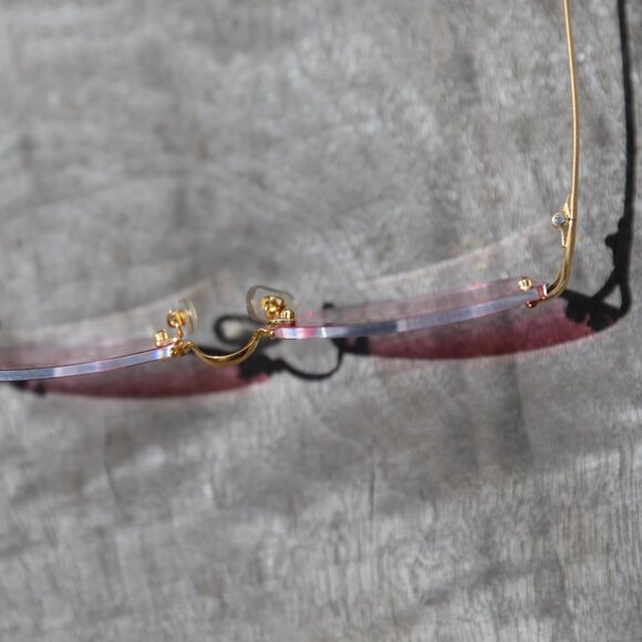 CARTIER C RIMLESS 18K GOLD FILLED PINK Y2K SUNGLASSES - Picture 8 of 16